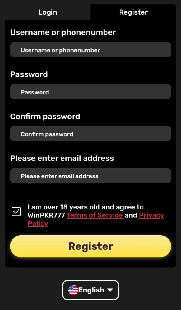 WinPkr777 Game Register
