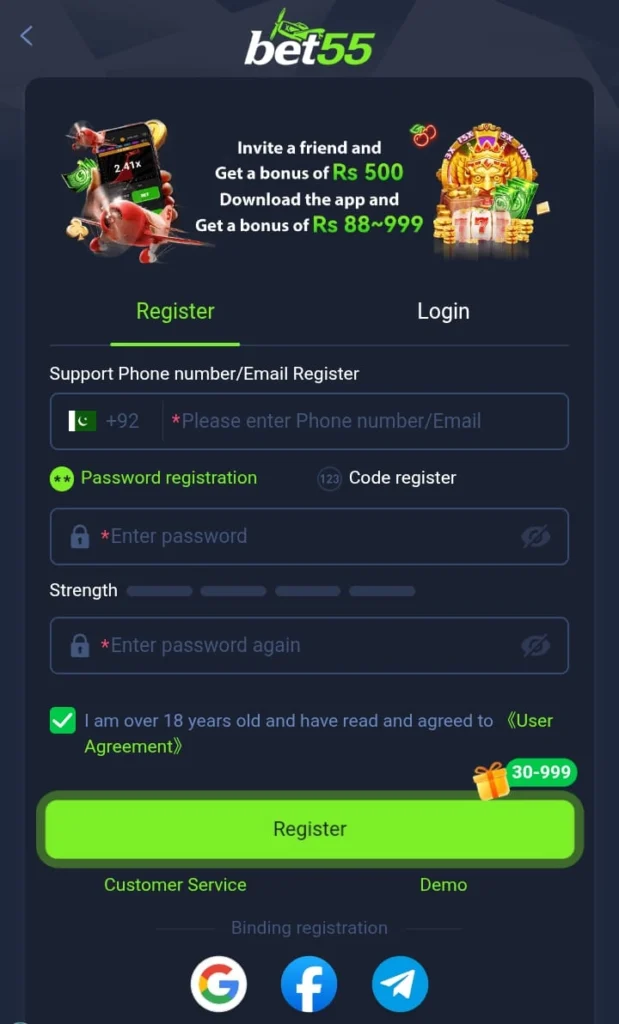 Bet55 Game Registration