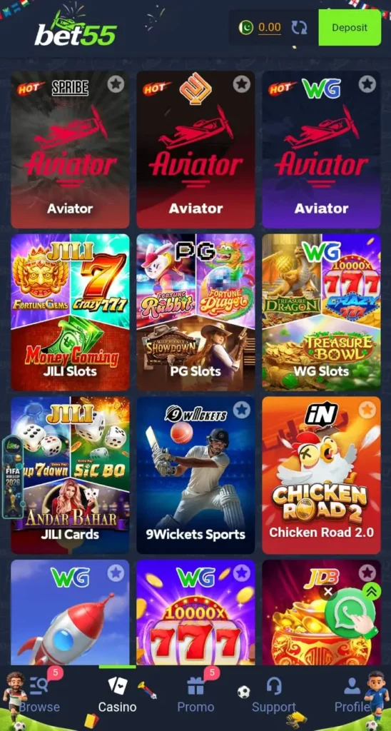 Game Types Available on Bet55