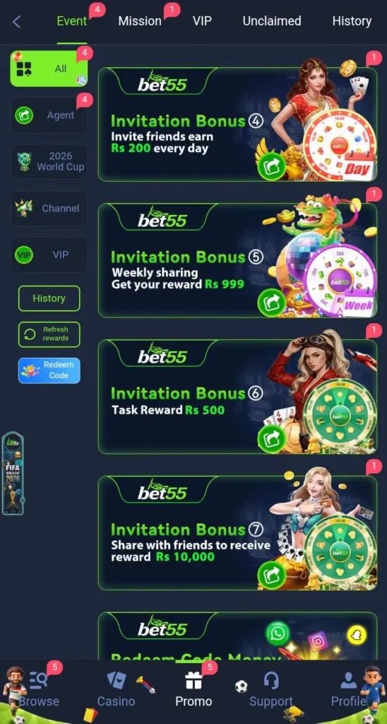 Bet55 Game Bonuses