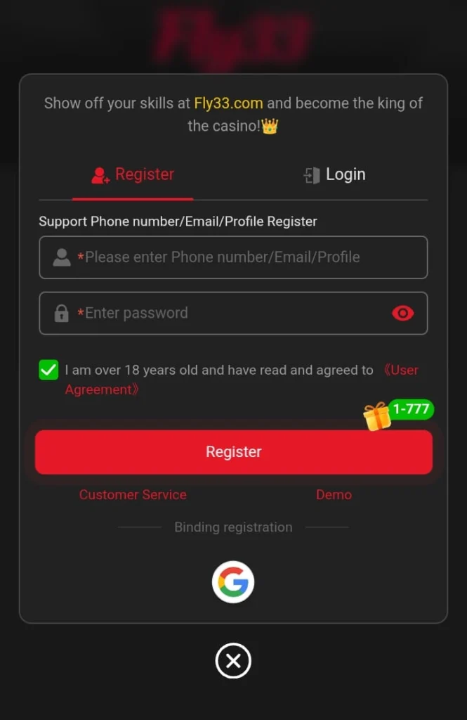 Fly33 Game Registration