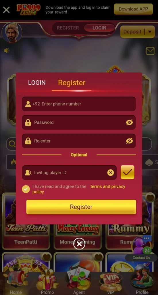 PK999 Game Register