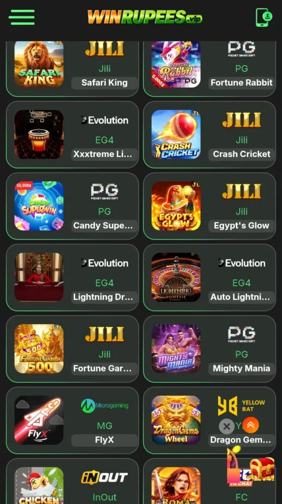 Available Games in Win Rupees Game