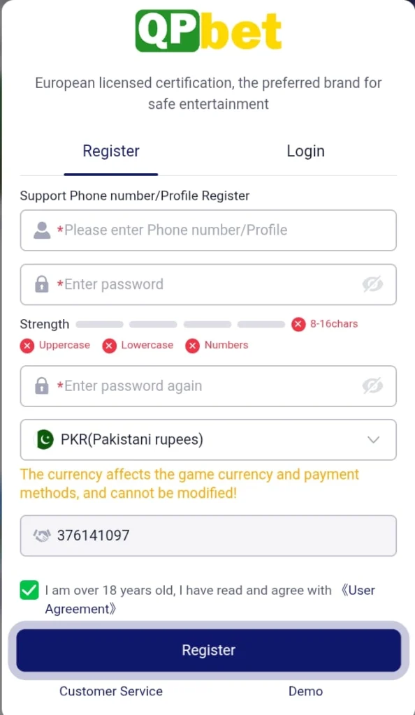 QPBet Game Register