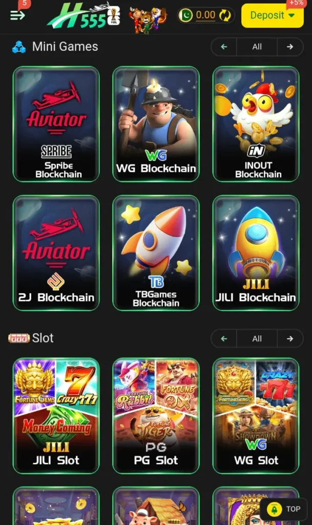 Popular Games Available of H555 Game