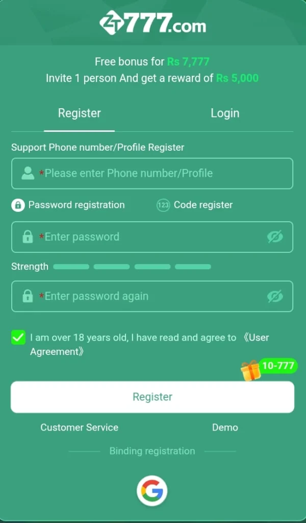 ZT777 Game Registration