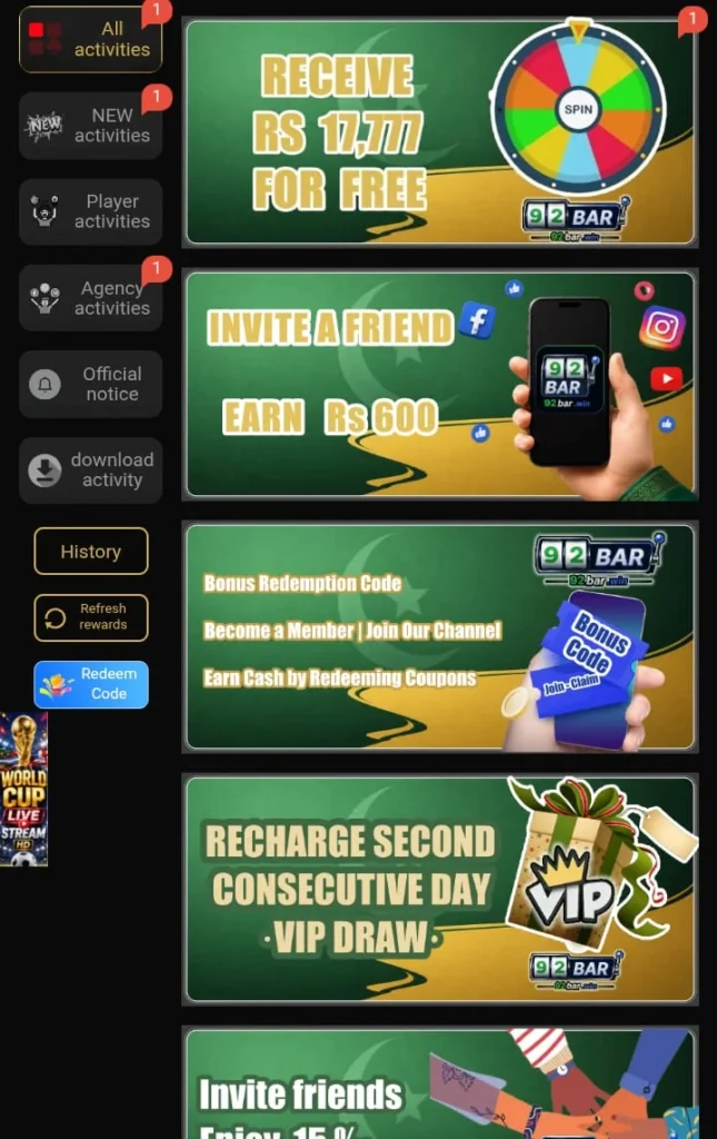 92Bar Game Bonuses