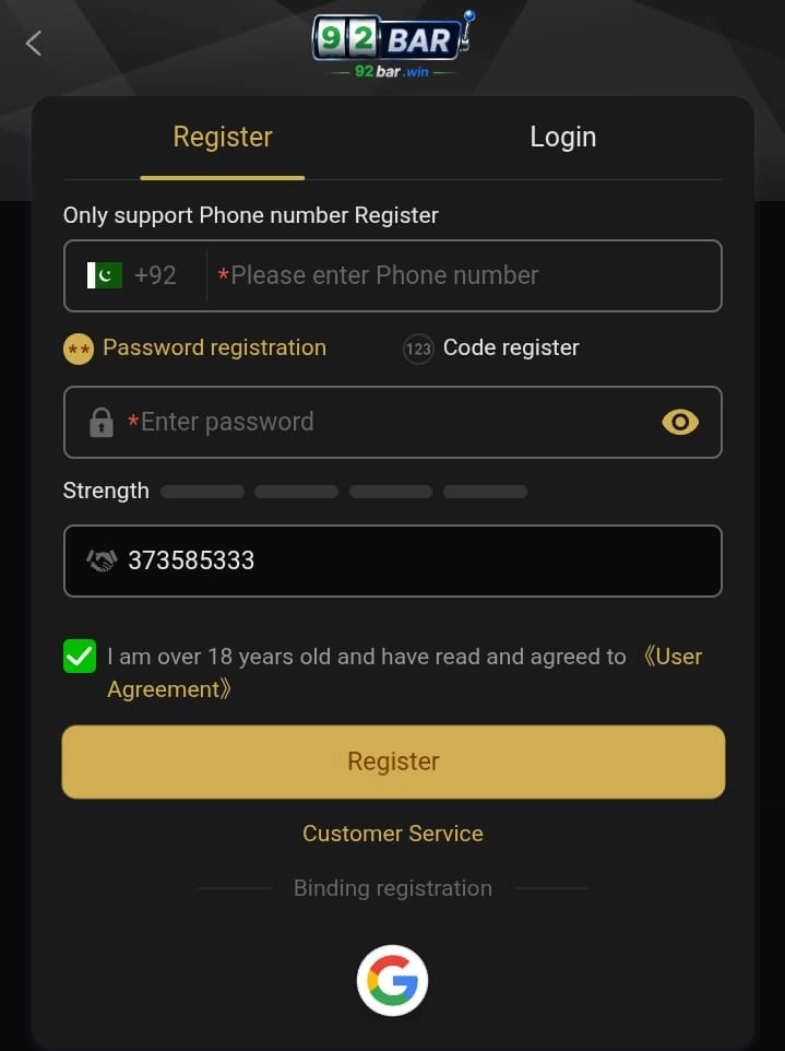 92Bar Game Registration