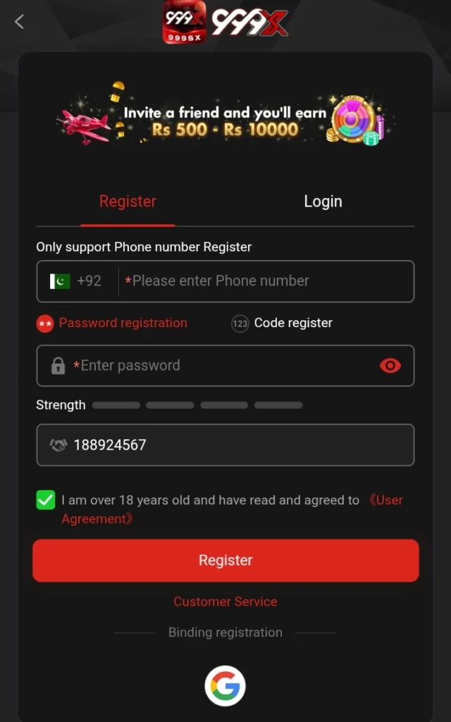 How to Register on 999X Game