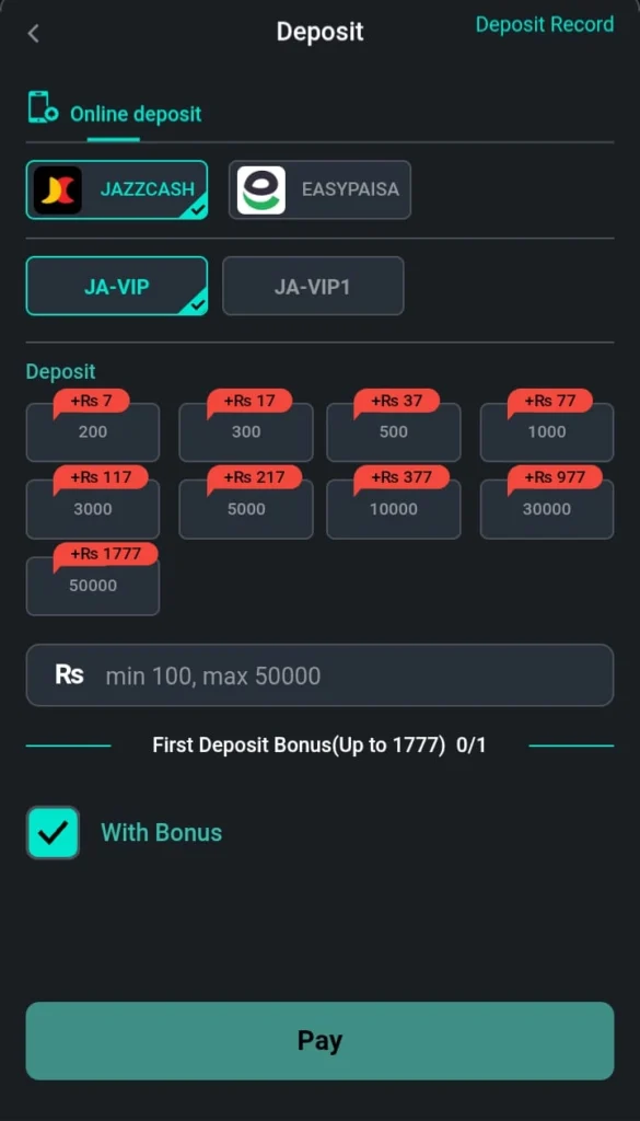 PK116 Deposit and Withdrawal Methods